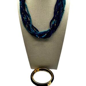 Handcrafted Multistrand Beaded Necklace & Gold-Tone Bangle Set